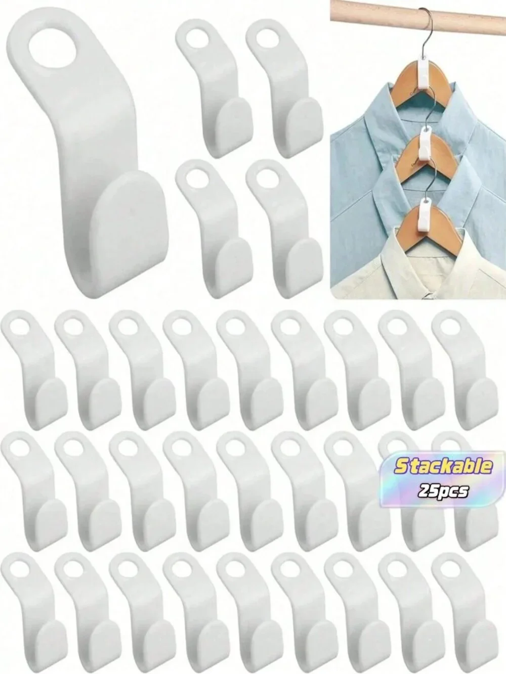 50 pcs White Hanger Connector Hooks, Magic Hanger Hooks, Heavy Duty Cascade